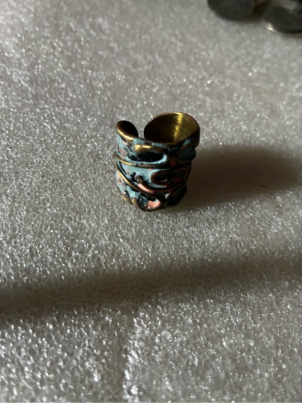 Boho engraved enamel Patina Multicolor Wide Band Ring
